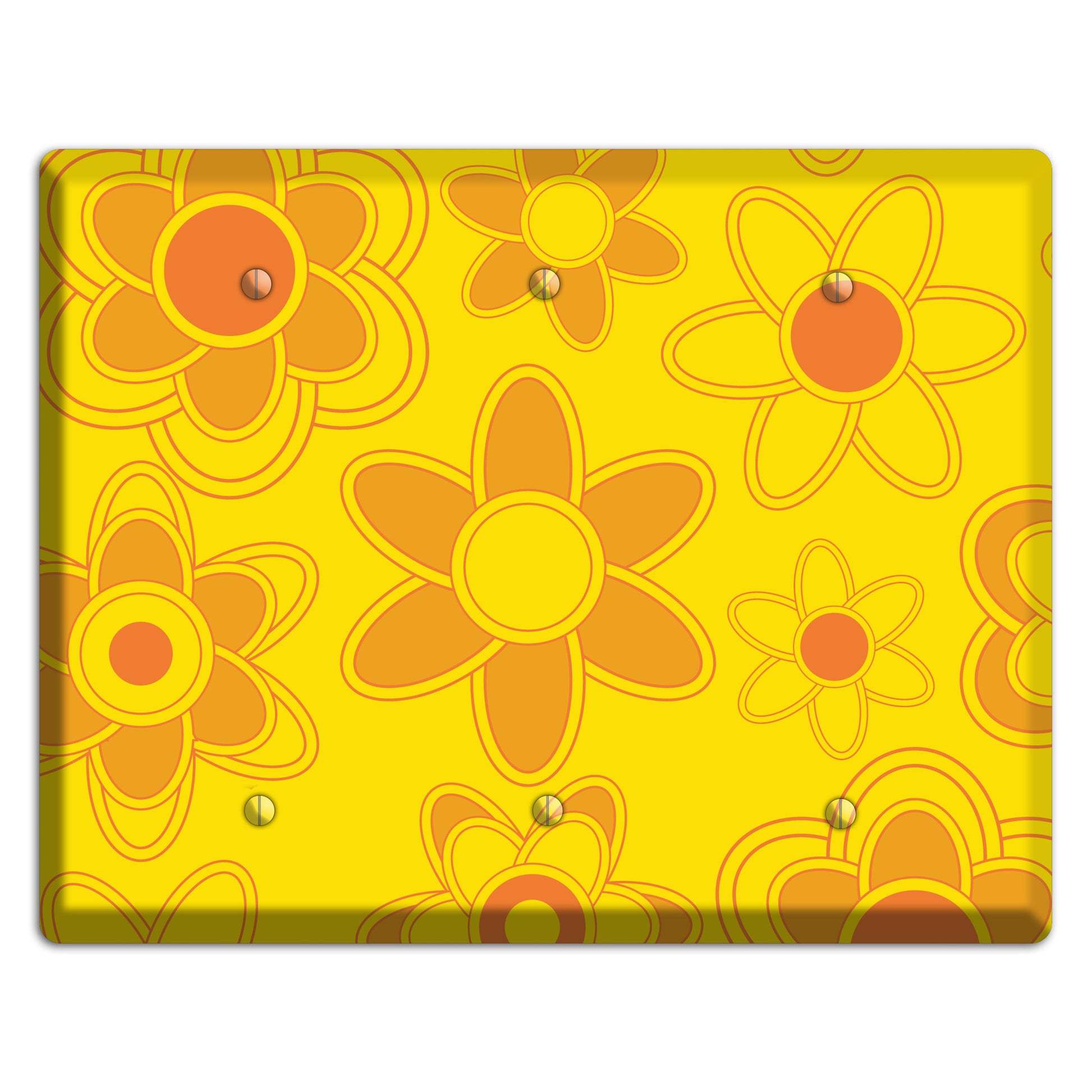 Yellow with Orange Retro Floral Contour 3 Blank Wallplate