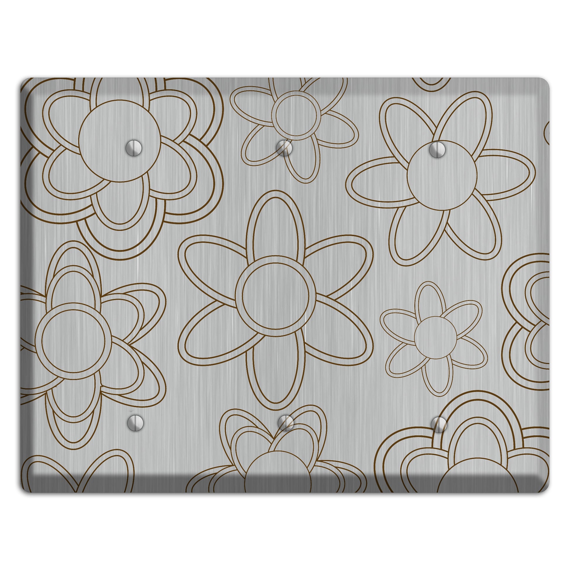 Retro Floral Contour  Stainless 3 Blank Wallplate