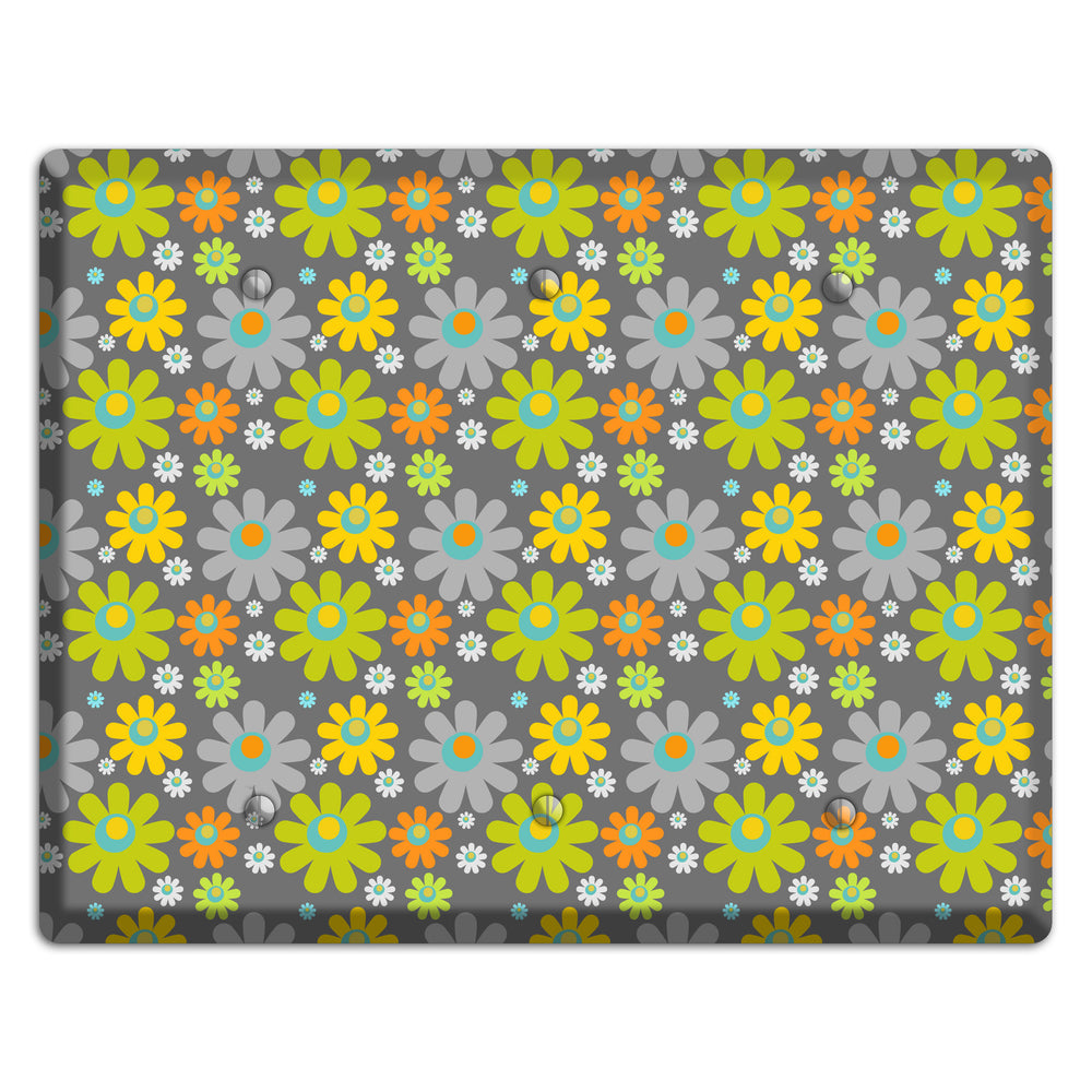 Grey and Yellow Flower Power 3 Blank Wallplate