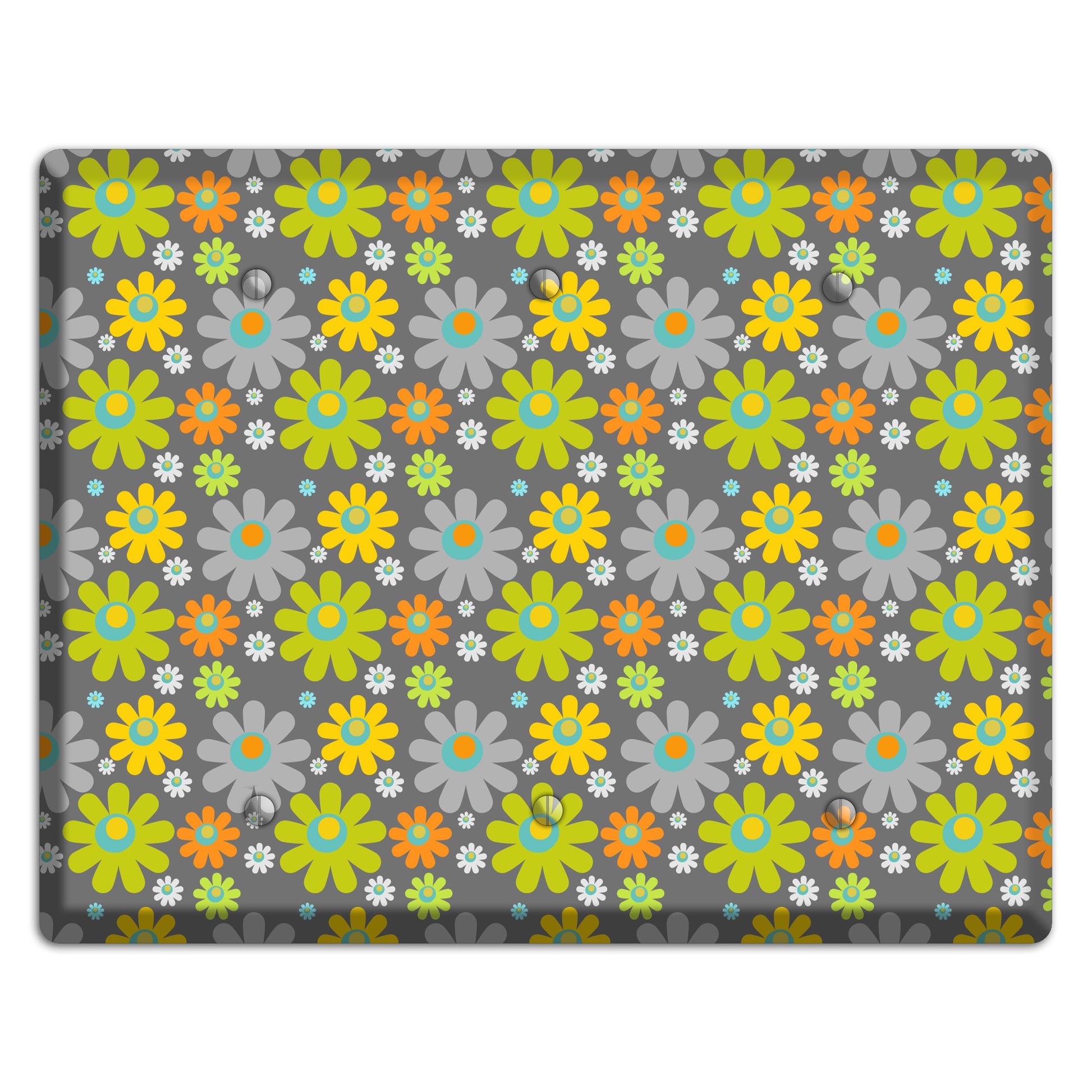 Grey and Yellow Flower Power 3 Blank Wallplate