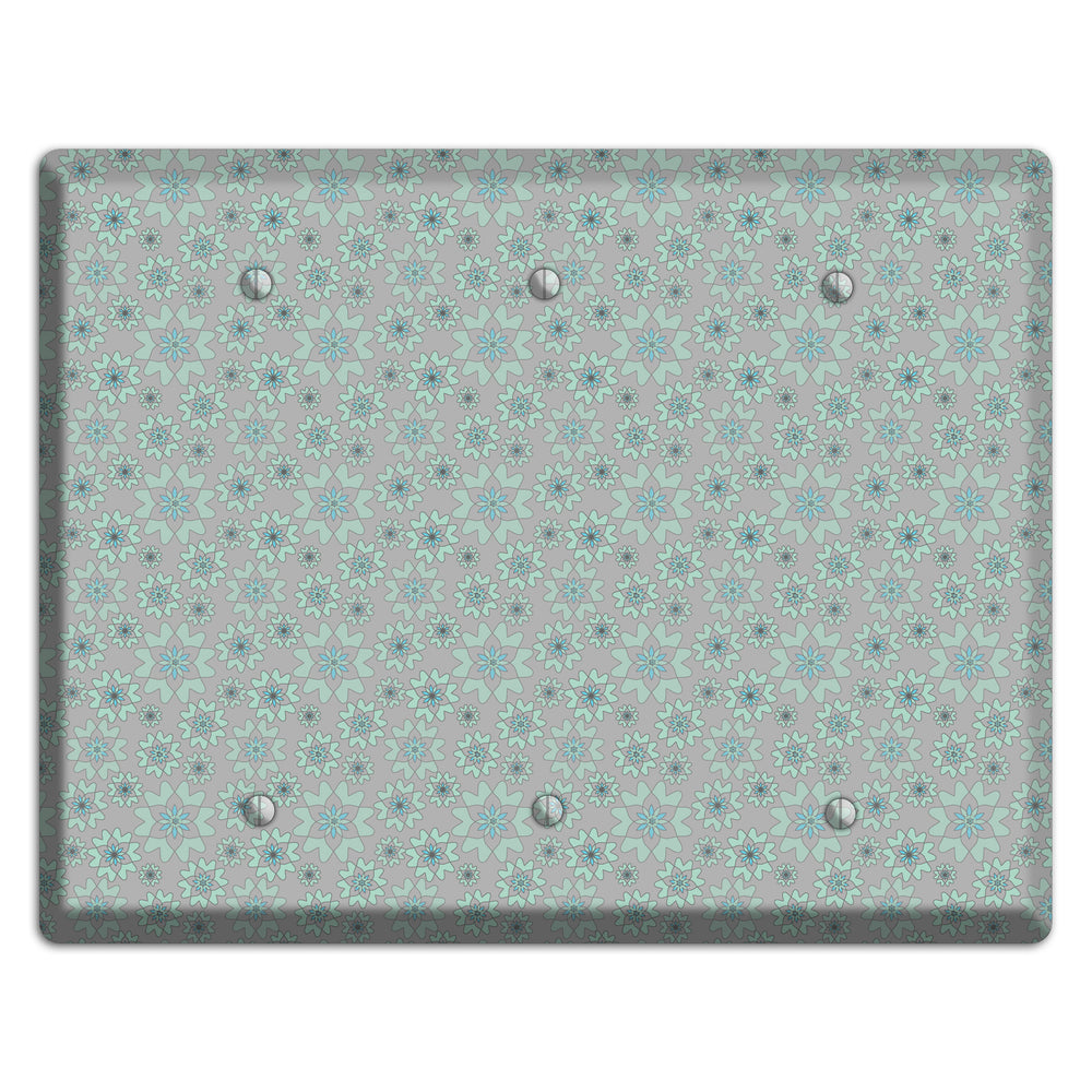 Grey with Tiny Aqua Retro Suzani 3 Blank Wallplate