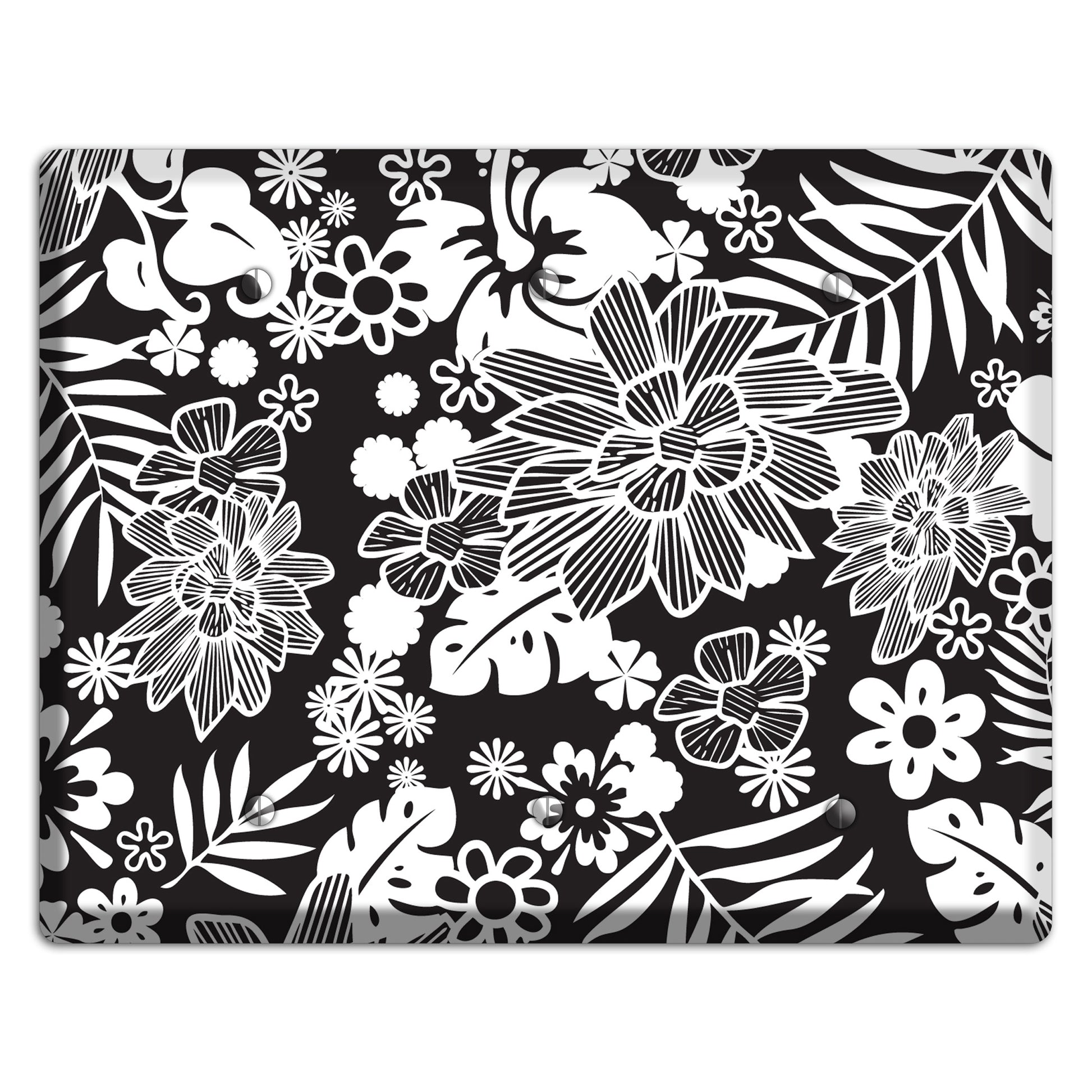 Black with White Tropical 3 Blank Wallplate