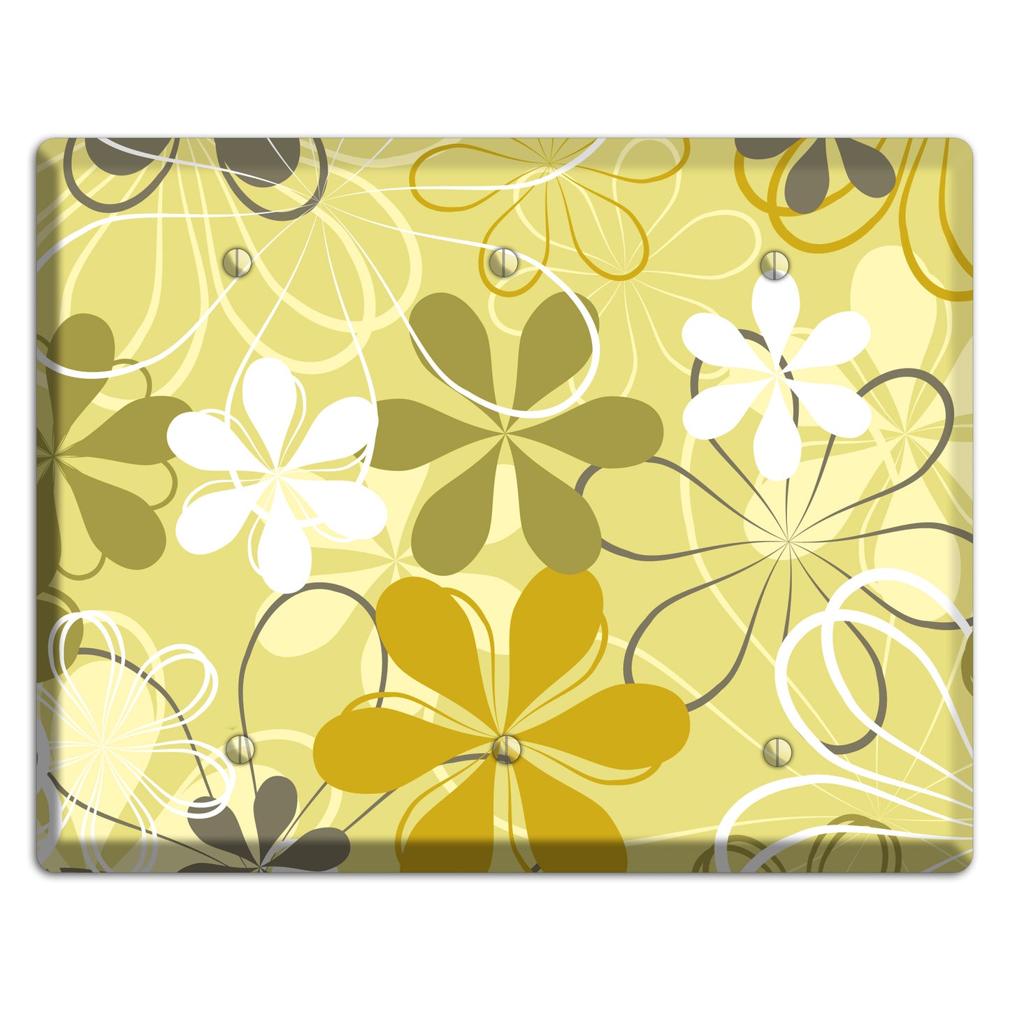 Olive Retro Flowers 3 Blank Wallplate