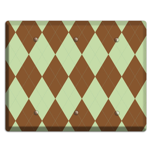 Brown and Green Argyle 3 Blank Wallplate