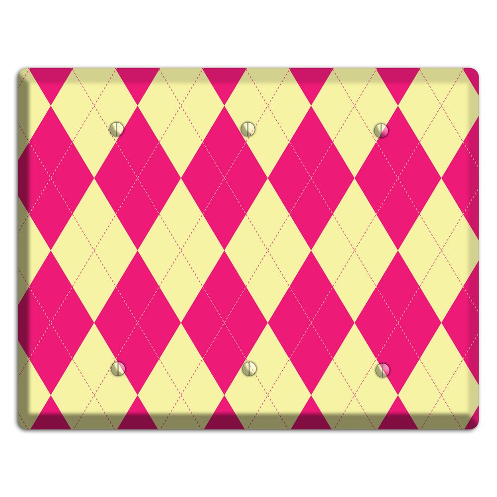 Pink and Yellow Argyle 3 Blank Wallplate