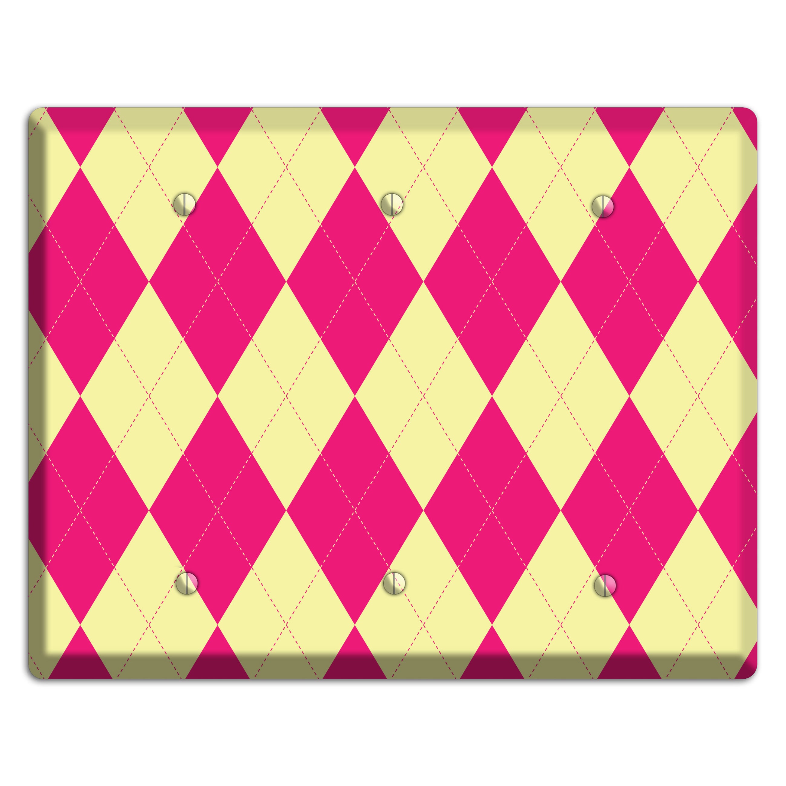 Pink and Yellow Argyle 3 Blank Wallplate