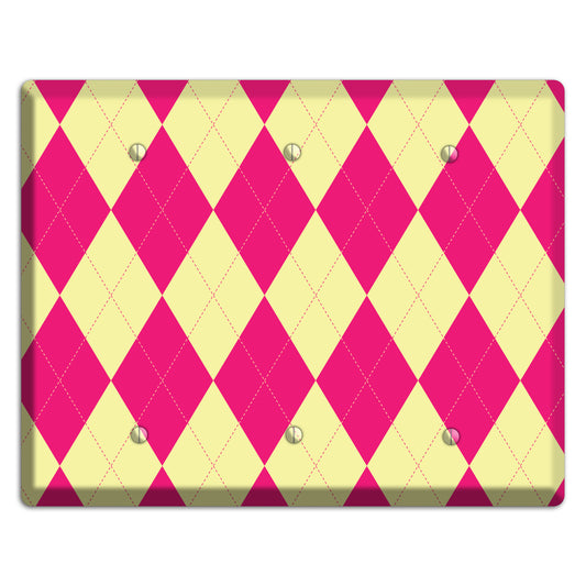 Pink and Yellow Argyle 3 Blank Wallplate