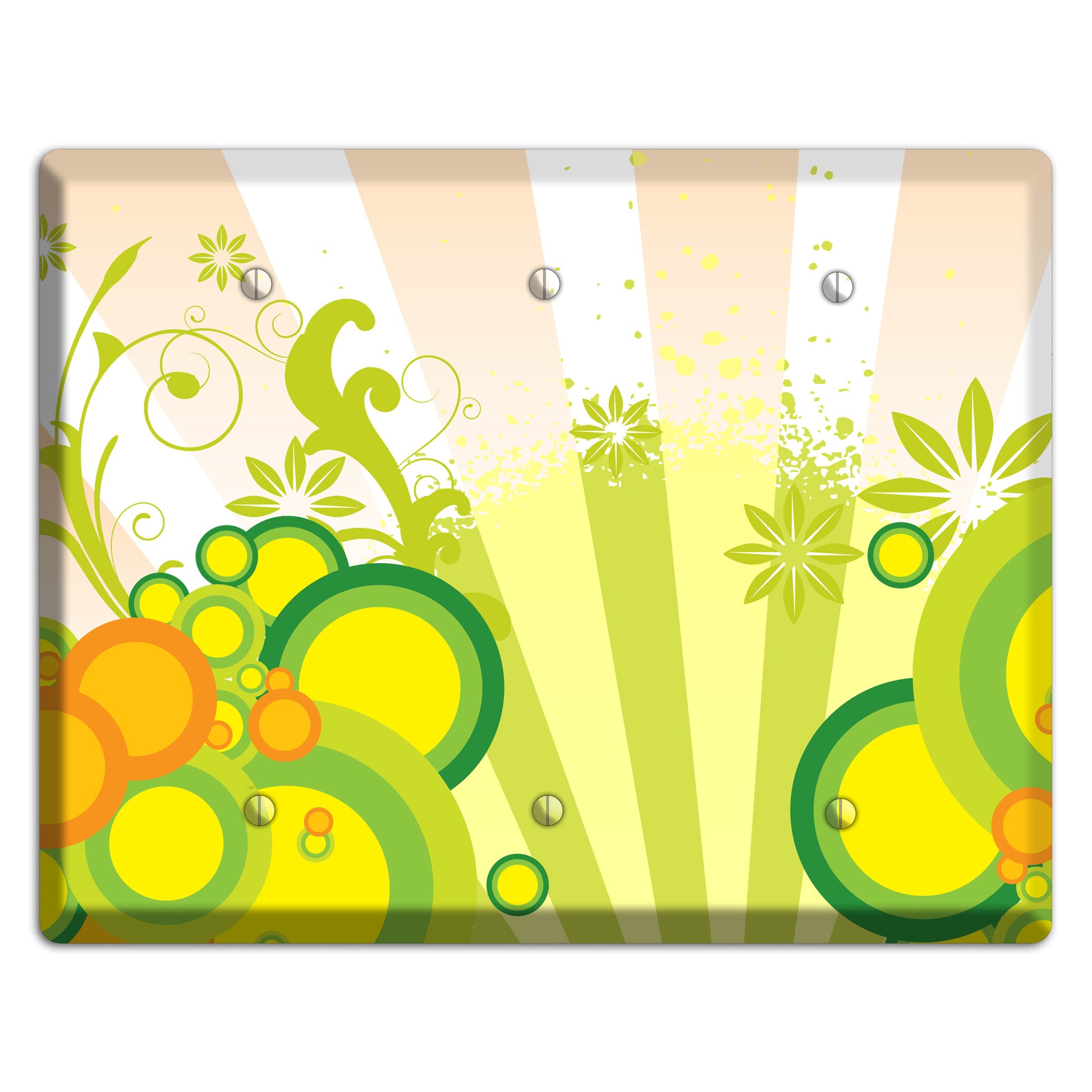 Green Yellow Orange Retro Sprig 3 Blank Wallplate