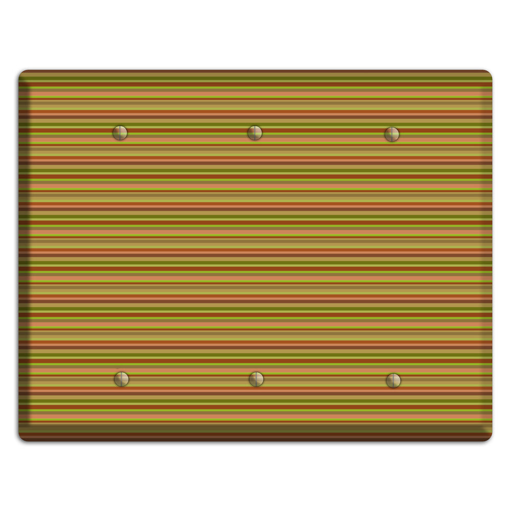 Multi Olive Burgundy Horizontal Stripes 3 Blank Wallplate