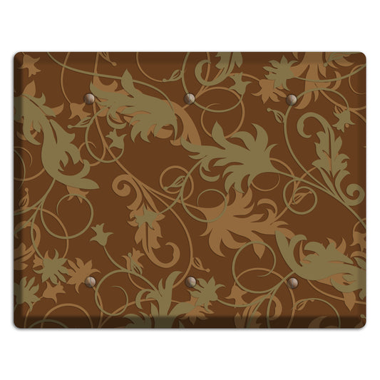 Brown and Olive Victorian Sprig 3 Blank Wallplate