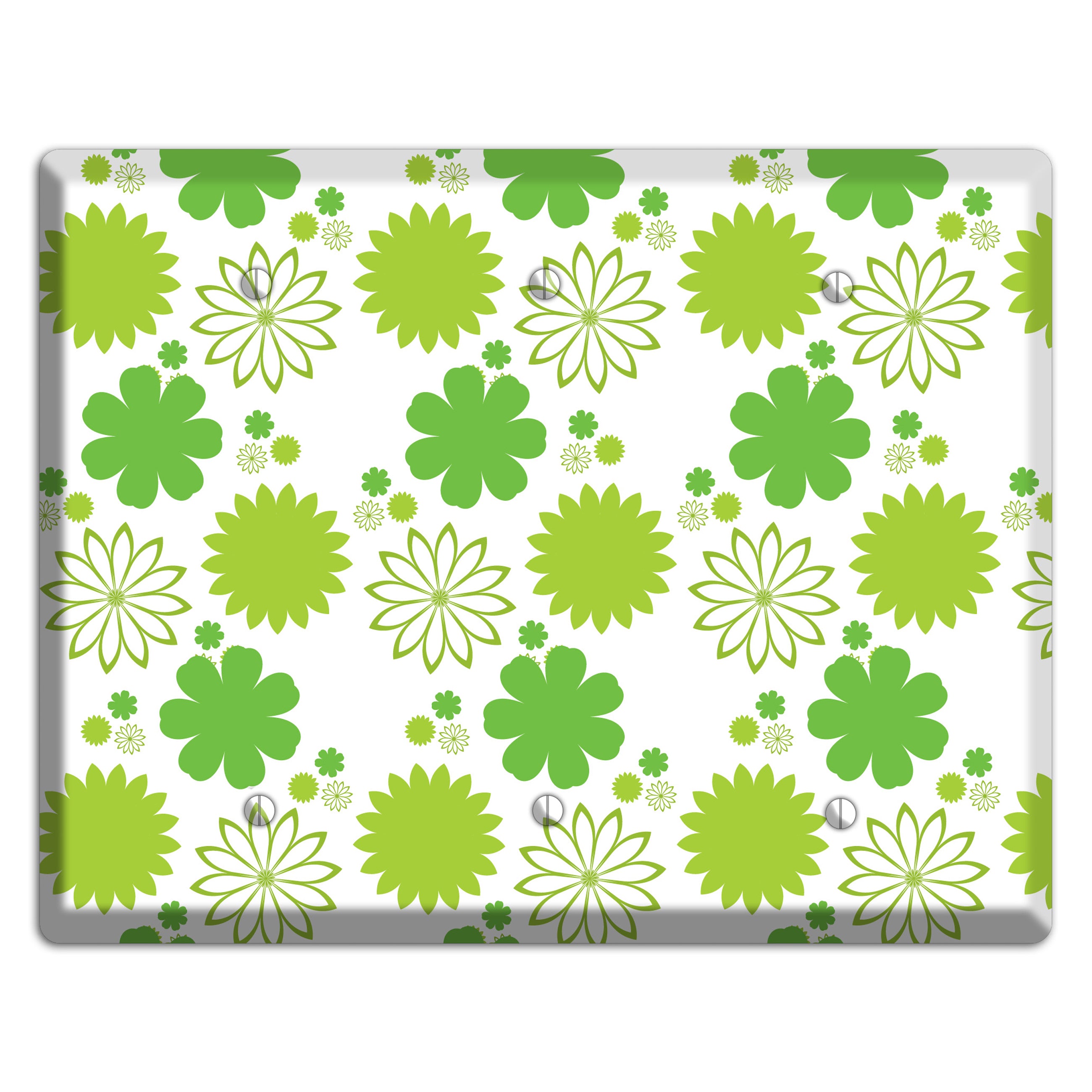 White with Multi Green Floral Contour 3 Blank Wallplate