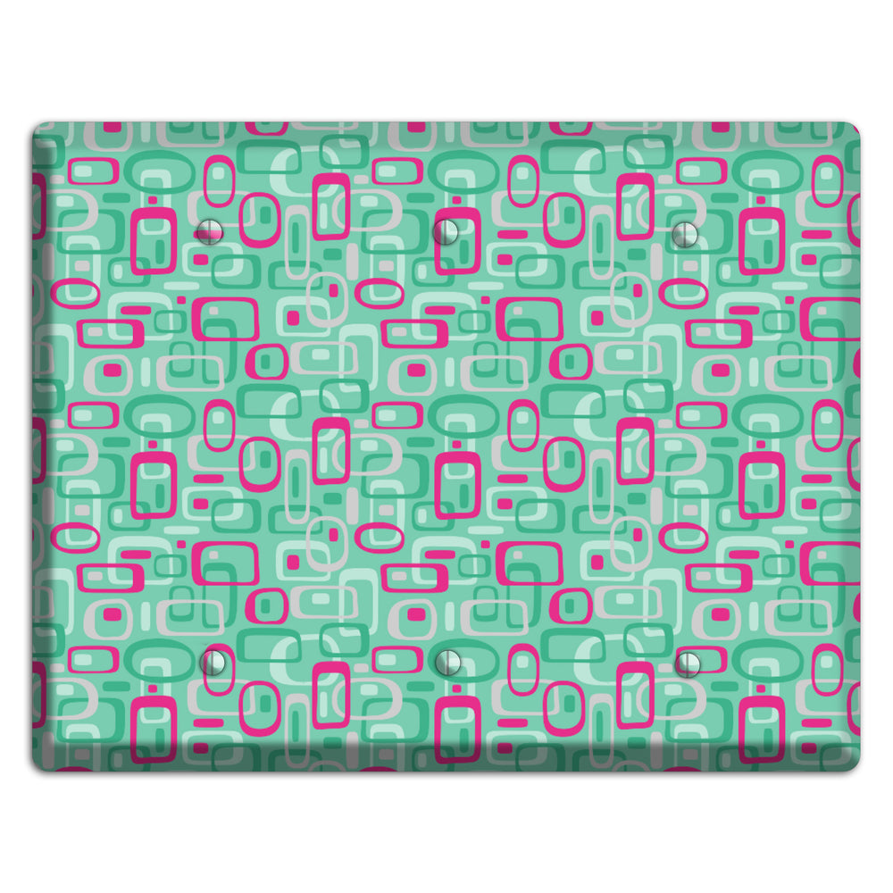 Aqua with Fuschia and Multi Green Retro Squares 3 Blank Wallplate