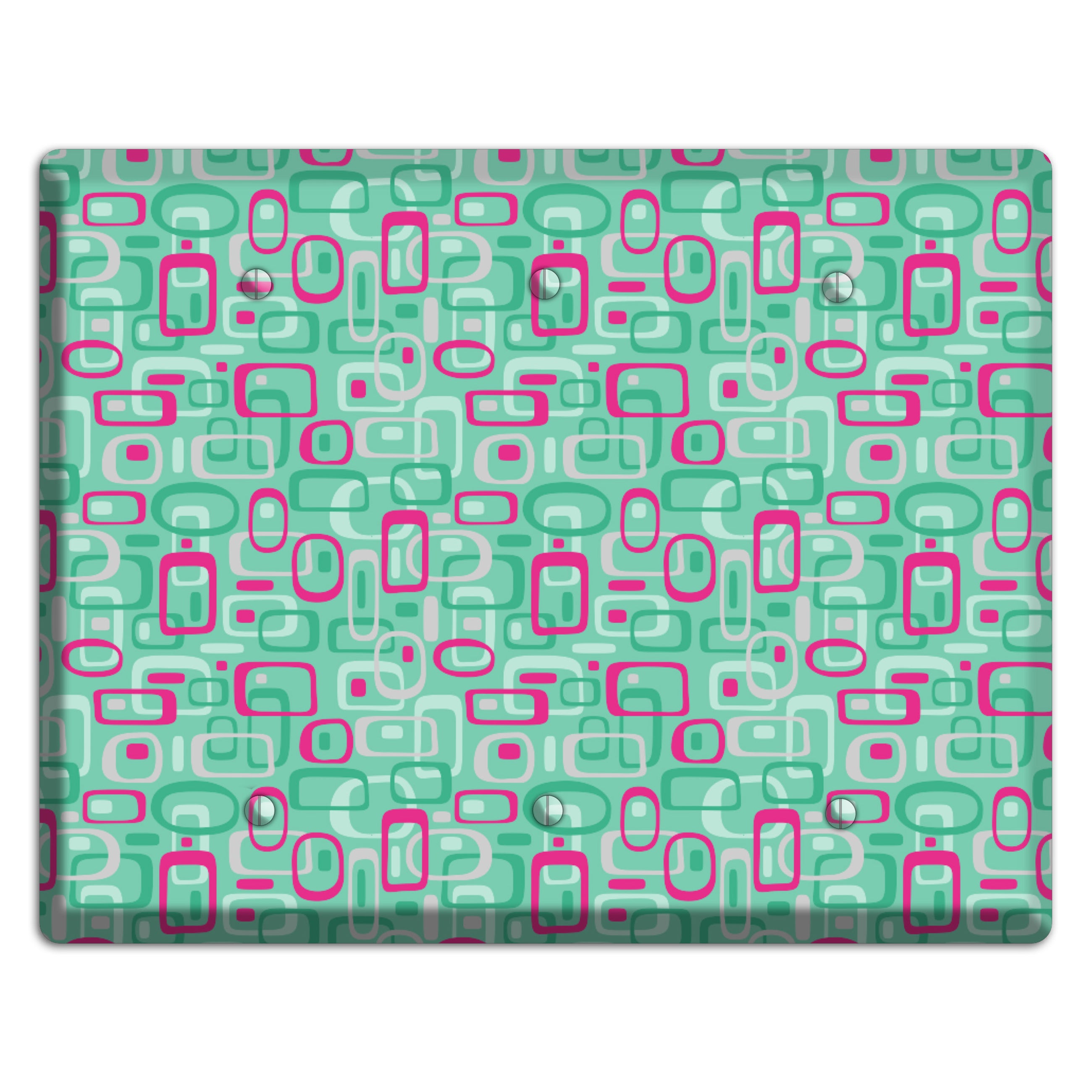 Aqua with Fuschia and Multi Green Retro Squares 3 Blank Wallplate