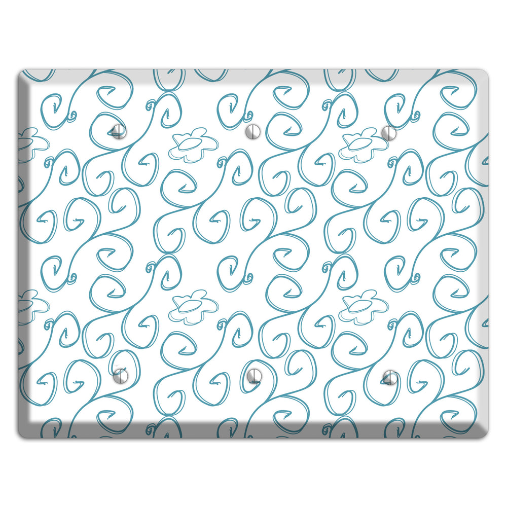 Blue Scroll Flower Contour 3 Blank Wallplate