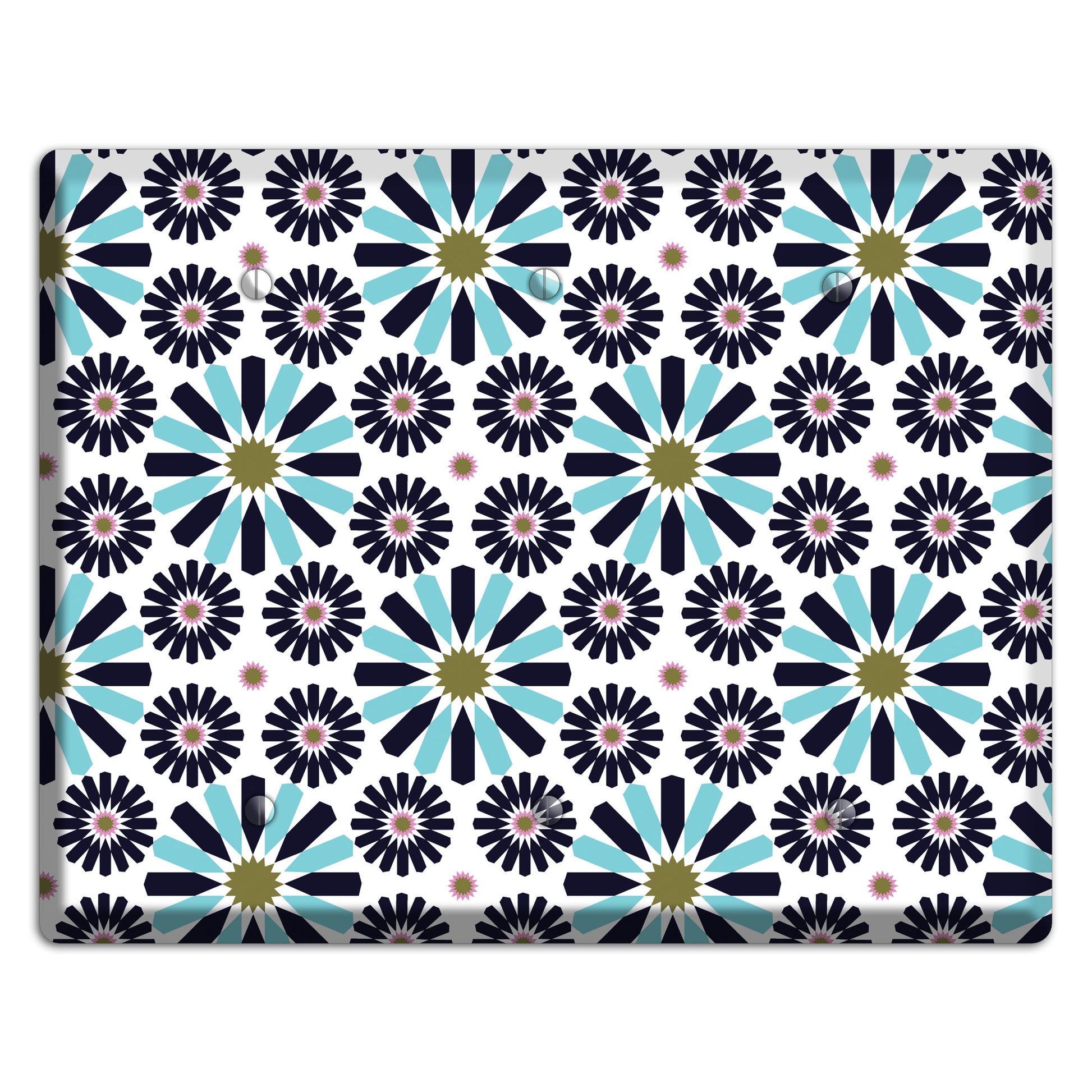 Dusty Blue and Olive Scandinavian Floral 3 Blank Wallplate
