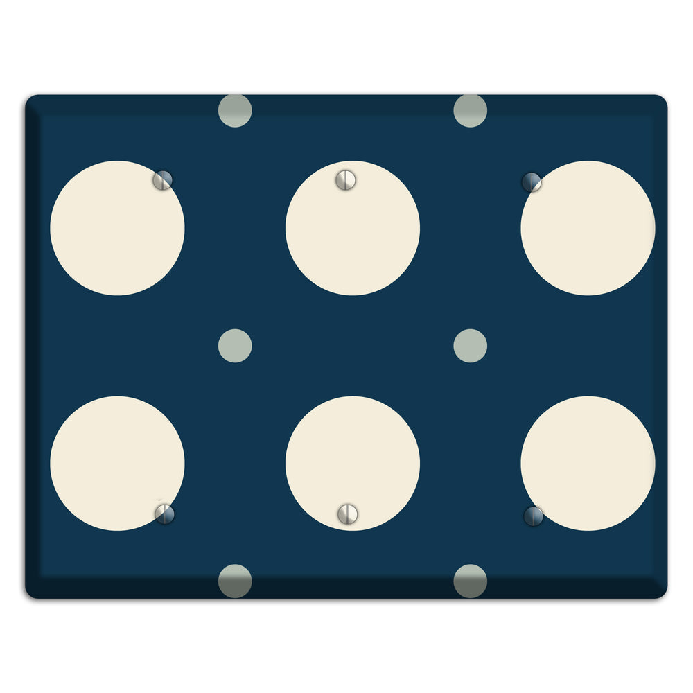 Navy with Off White and Blue Multi Medium Polka Dots 3 Blank Wallplate