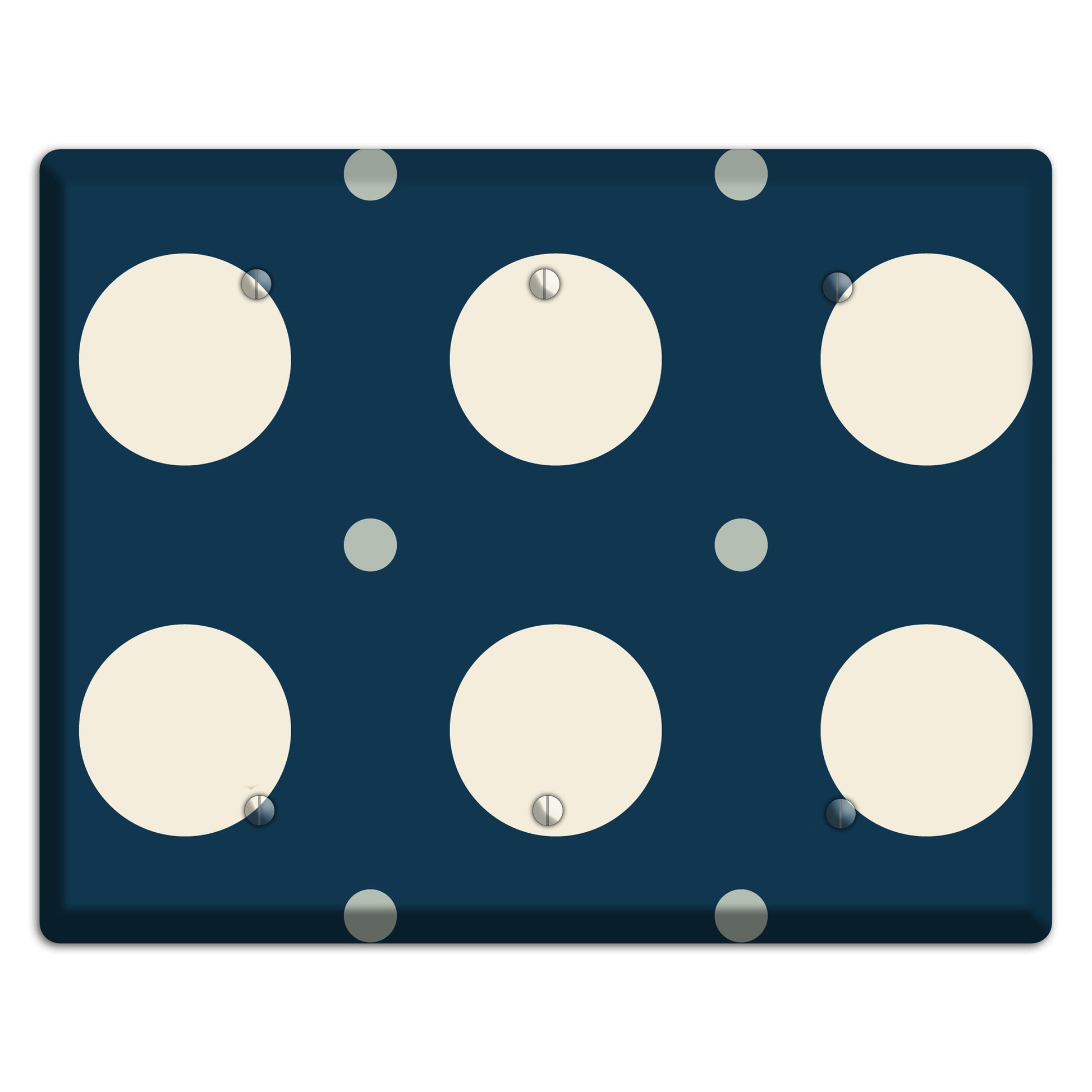 Navy with Off White and Blue Multi Medium Polka Dots 3 Blank Wallplate