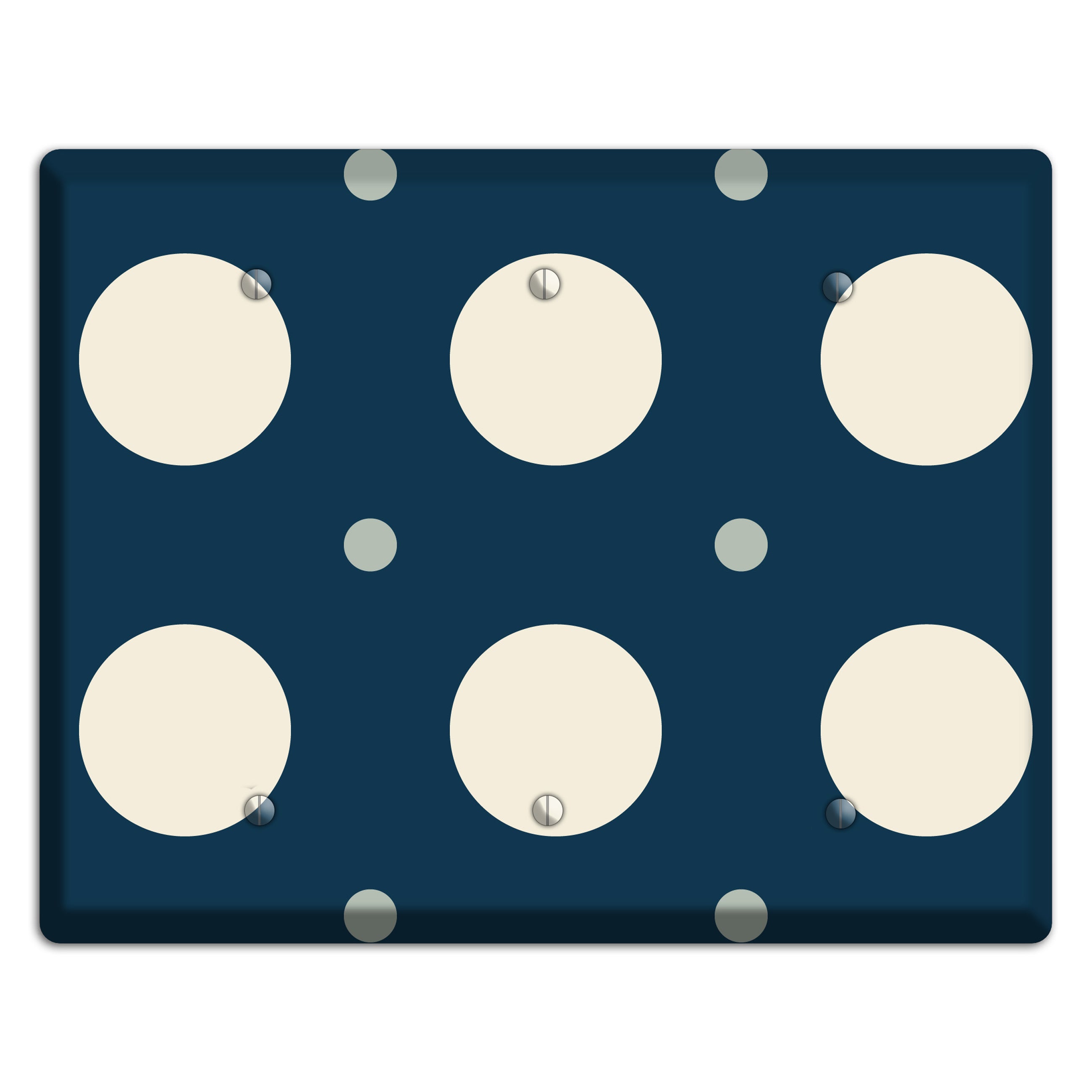 Navy with Off White and Blue Multi Medium Polka Dots 3 Blank Wallplate