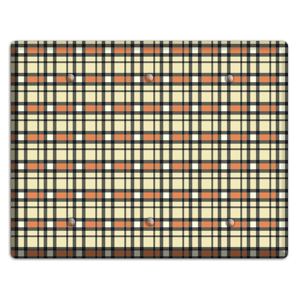 Beige and Brown Plaid 3 Blank Wallplate