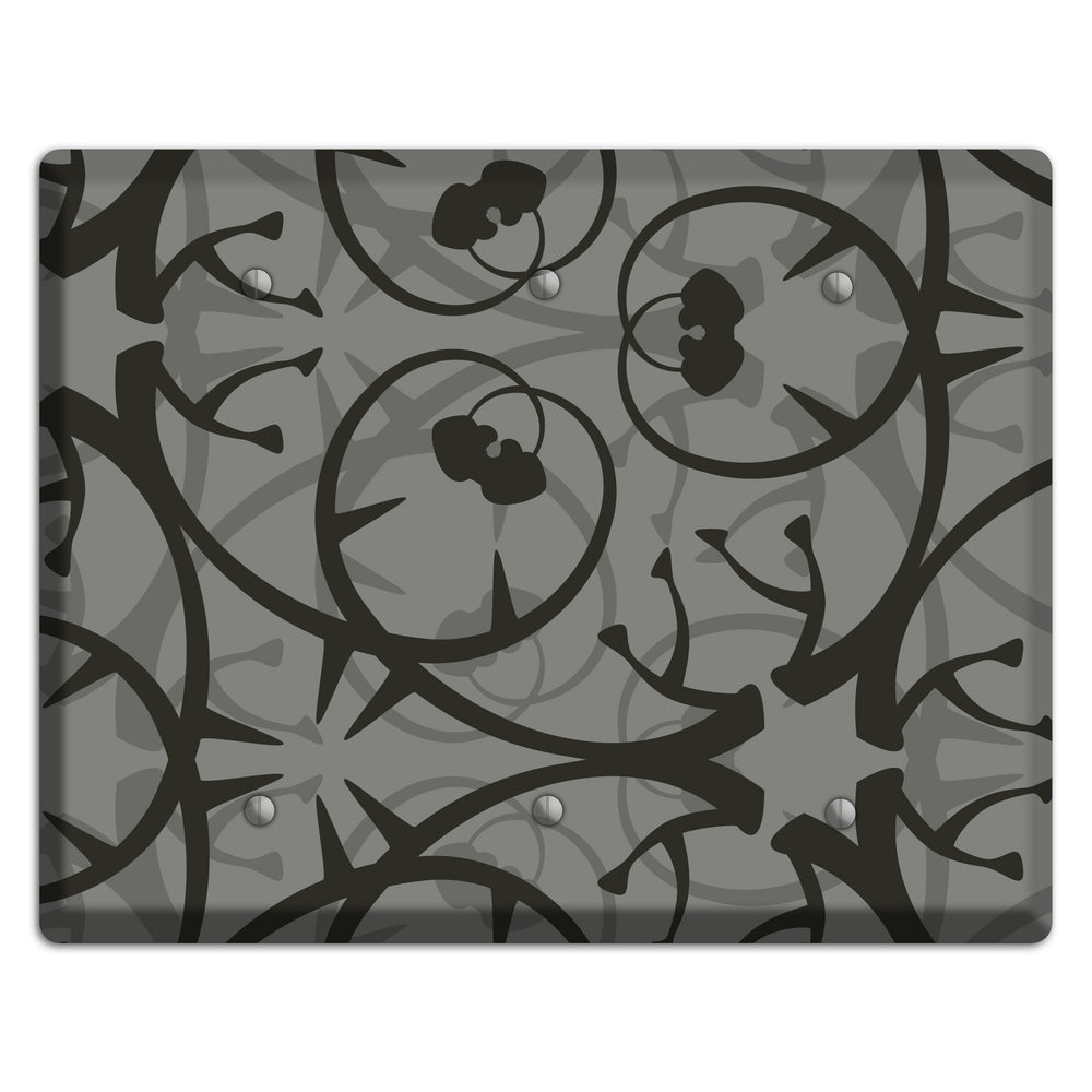 Grey with Black Retro Sprig 3 Blank Wallplate