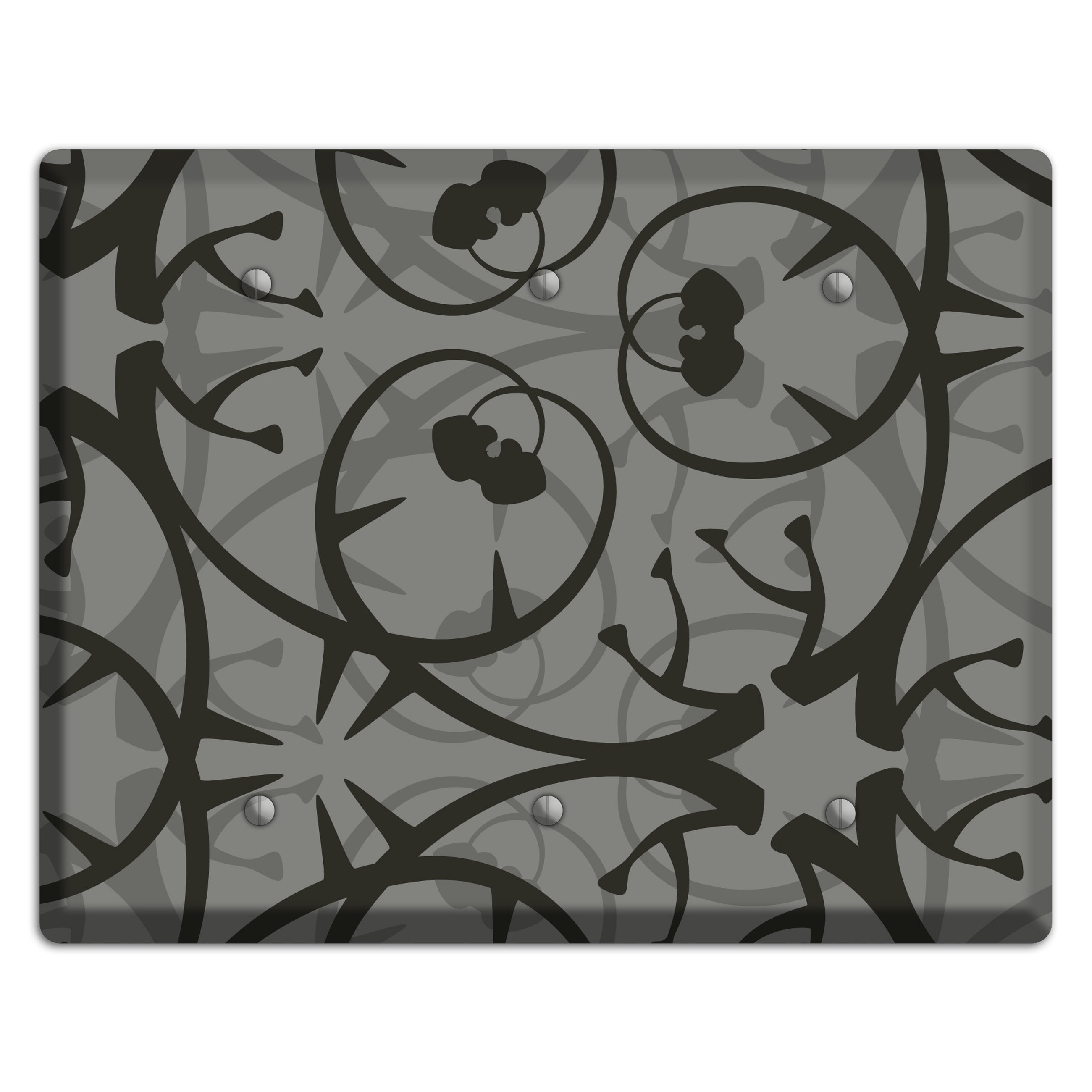 Grey with Black Retro Sprig 3 Blank Wallplate