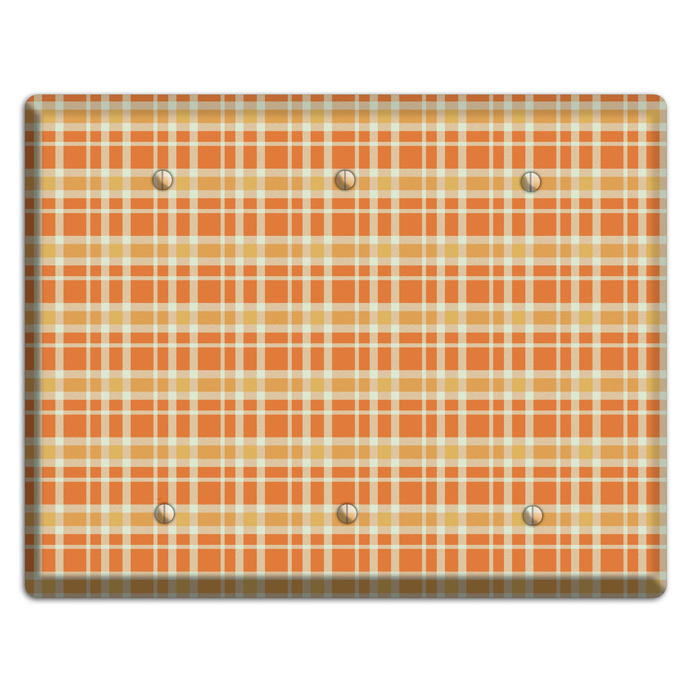 Orange and Beige Plaid 3 Blank Wallplate