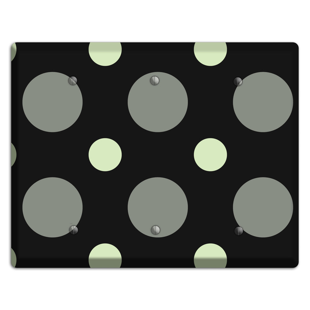 Black with Grey and Sage Multi Medium Polka Dots 3 Blank Wallplate