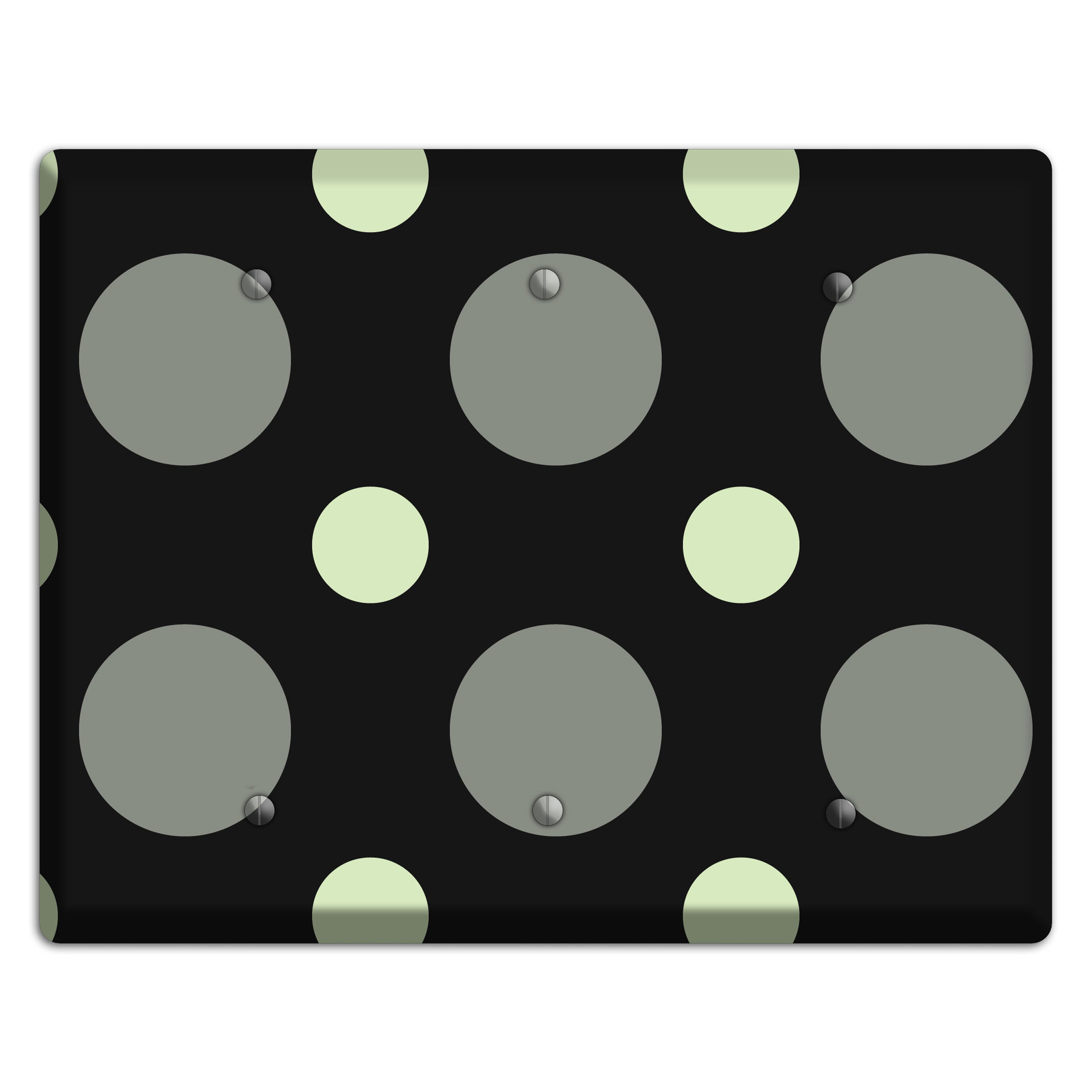 Black with Grey and Sage Multi Medium Polka Dots 3 Blank Wallplate