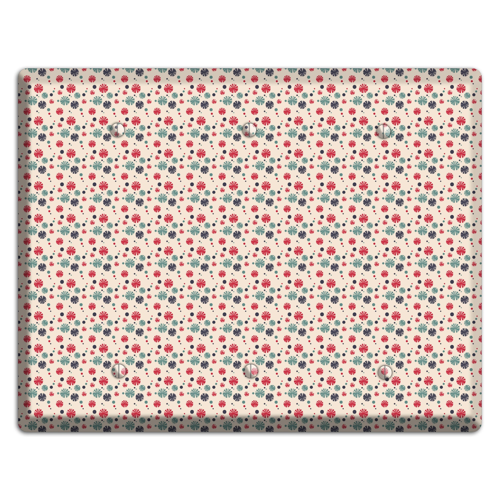 Off White with Red Green Blue Retro Bursts 3 Blank Wallplate