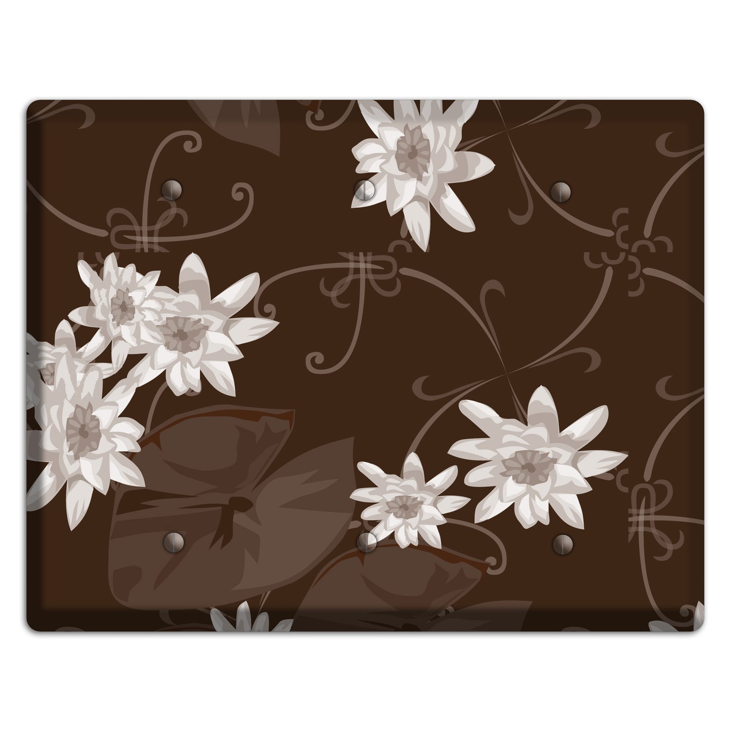Brown with White Blooms 3 Blank Wallplate