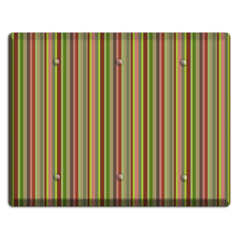 Multi Olive Burgundy Vertical Stripes 3 Blank Wallplate