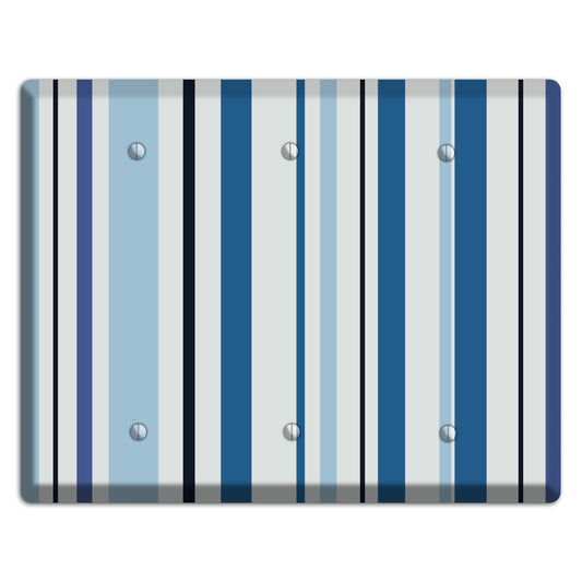 Multi White and Blue Vertical Stripe 3 Blank Wallplate