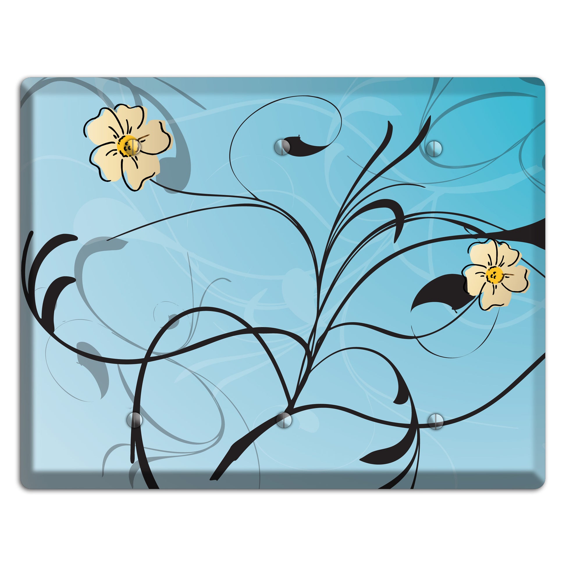 Blue Flower with Swirl 3 Blank Wallplate