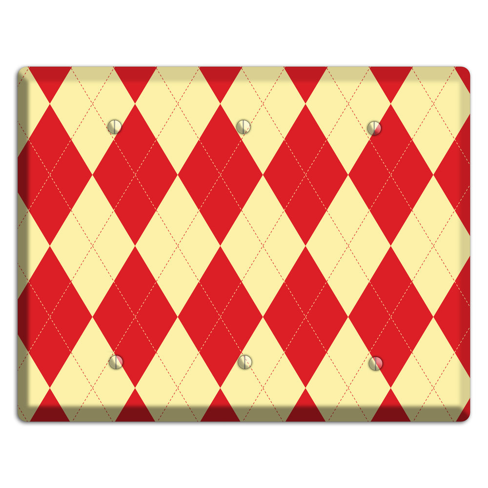 Orange and Yellow Argyle 3 Blank Wallplate