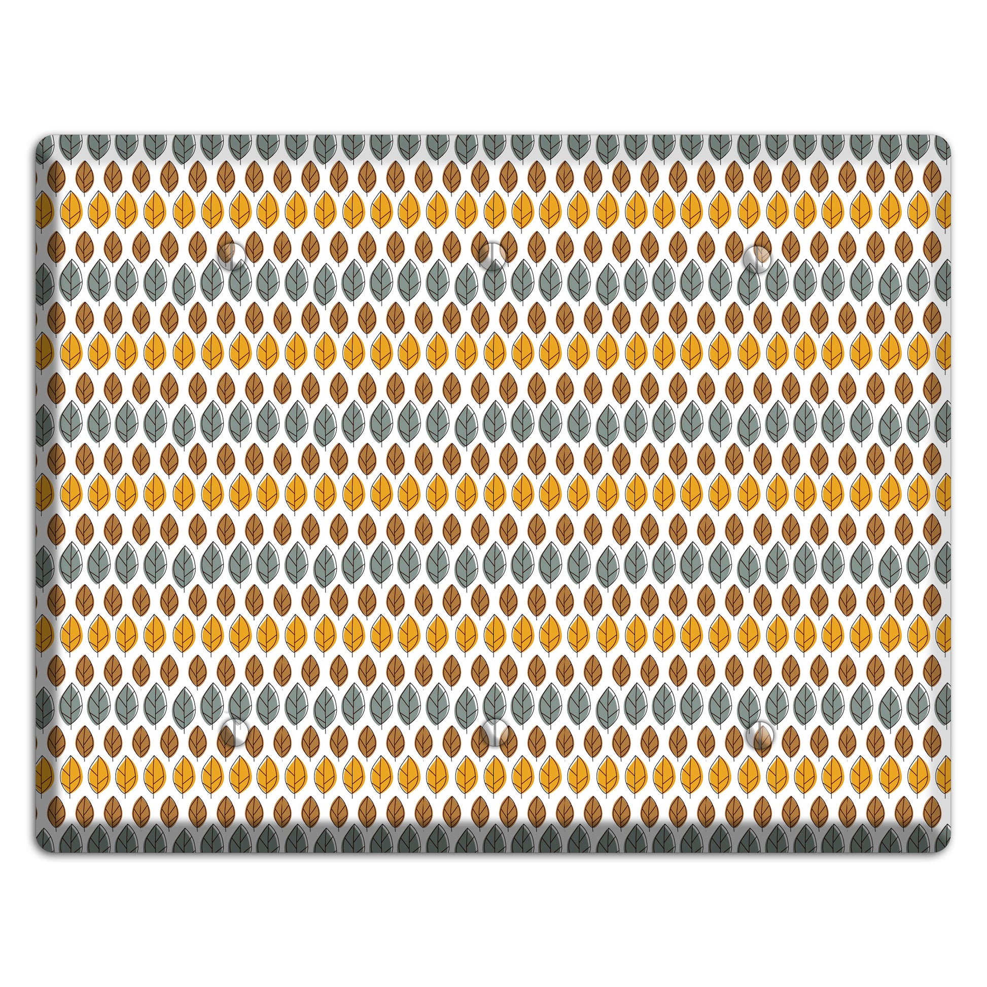 Grey Umber Mustard Dusty Blue Leaf Contour 3 Blank Wallplate