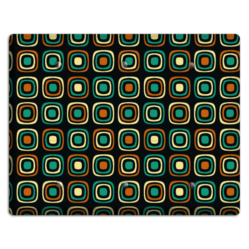 Multi Brown Umber Teal Retro Squares 3 Blank Wallplate
