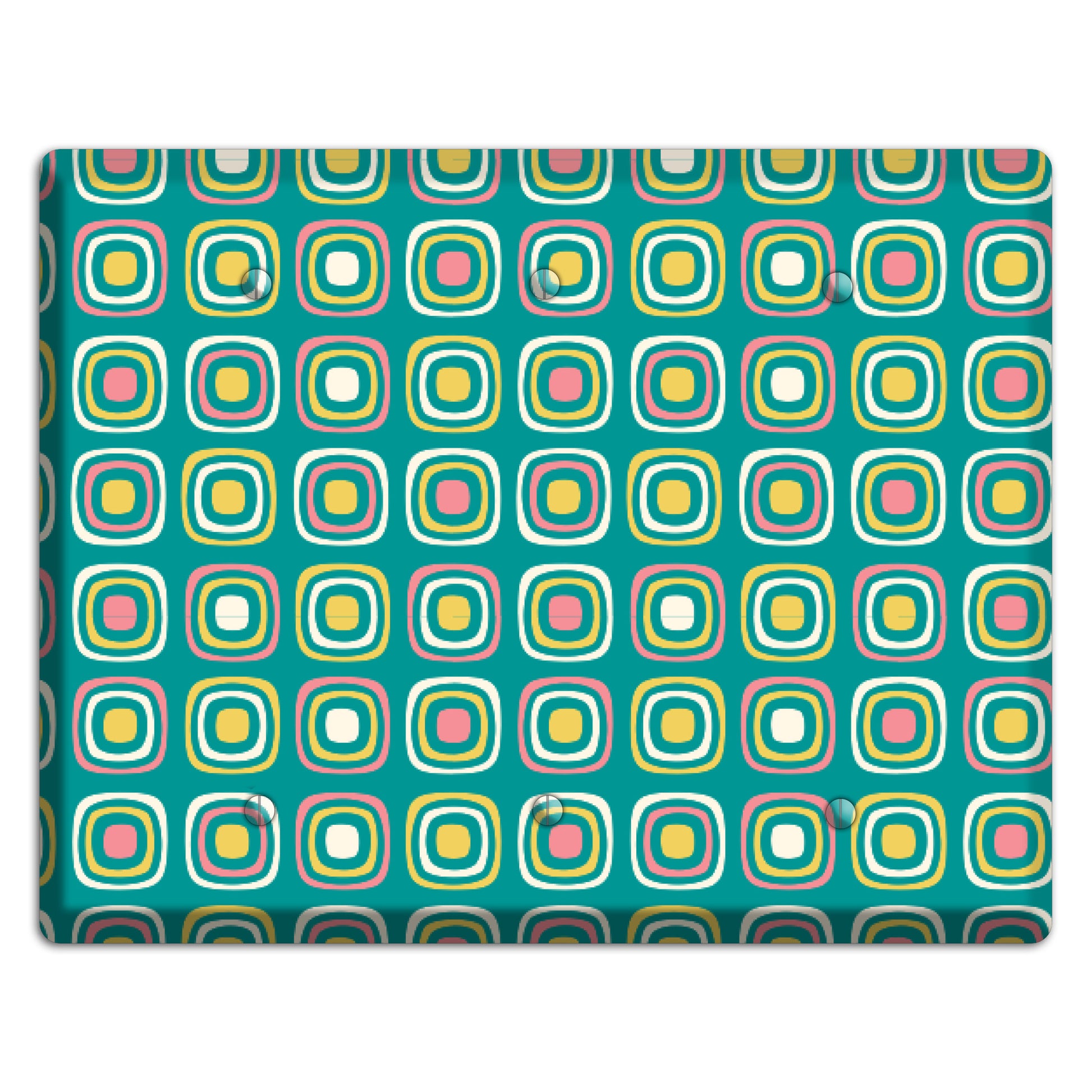 Mulri Teal Coral Lime Retro Squares 3 Blank Wallplate