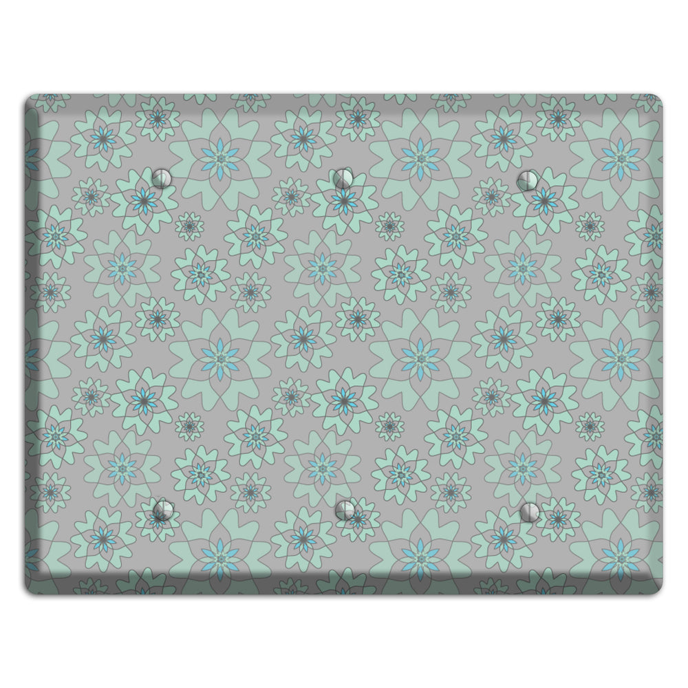 Grey with Aqua Retro Suzani 3 Blank Wallplate