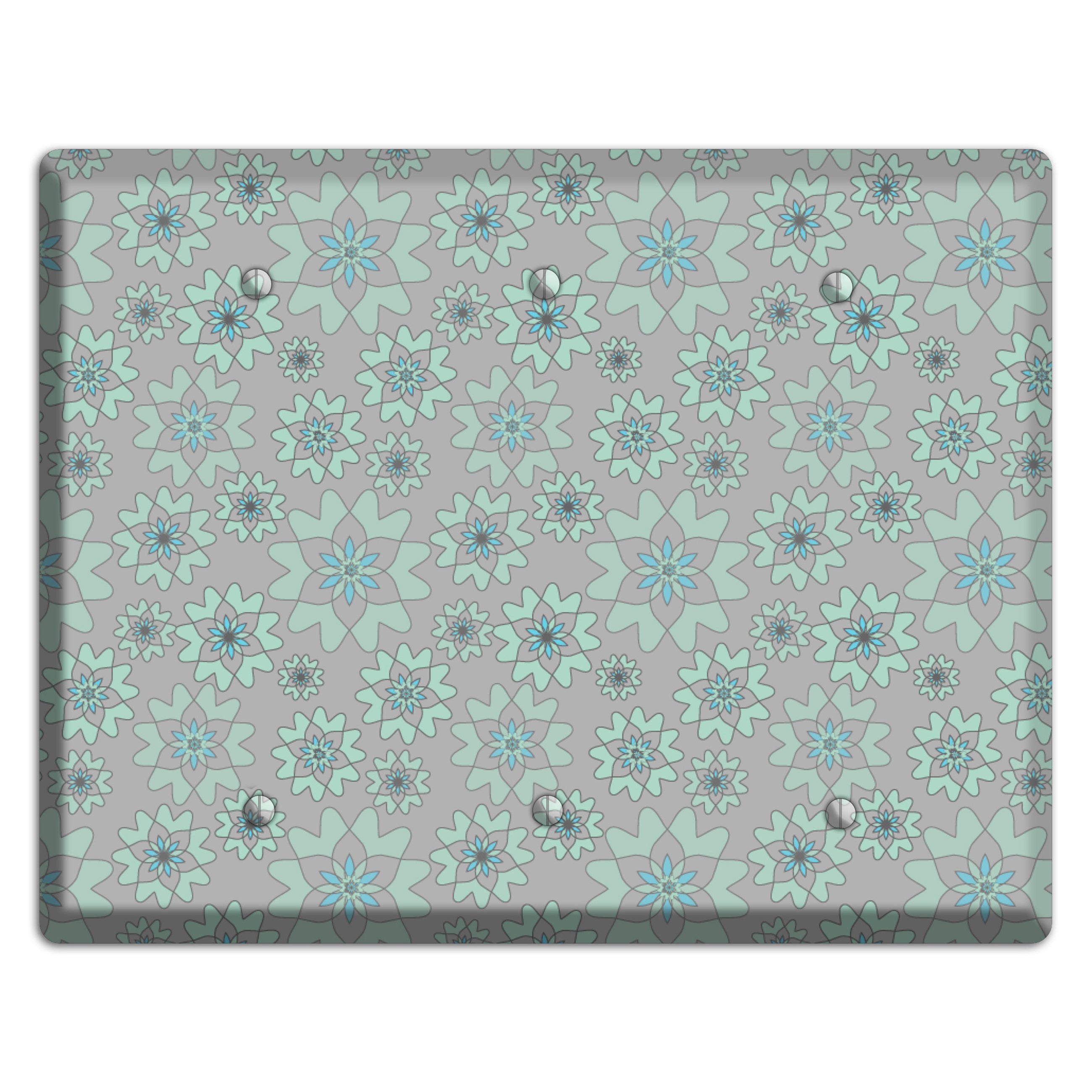 Grey with Aqua Retro Suzani 3 Blank Wallplate