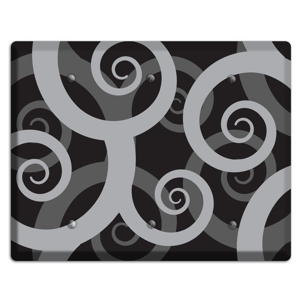 Black with Grey Large Swirl 3 Blank Wallplate