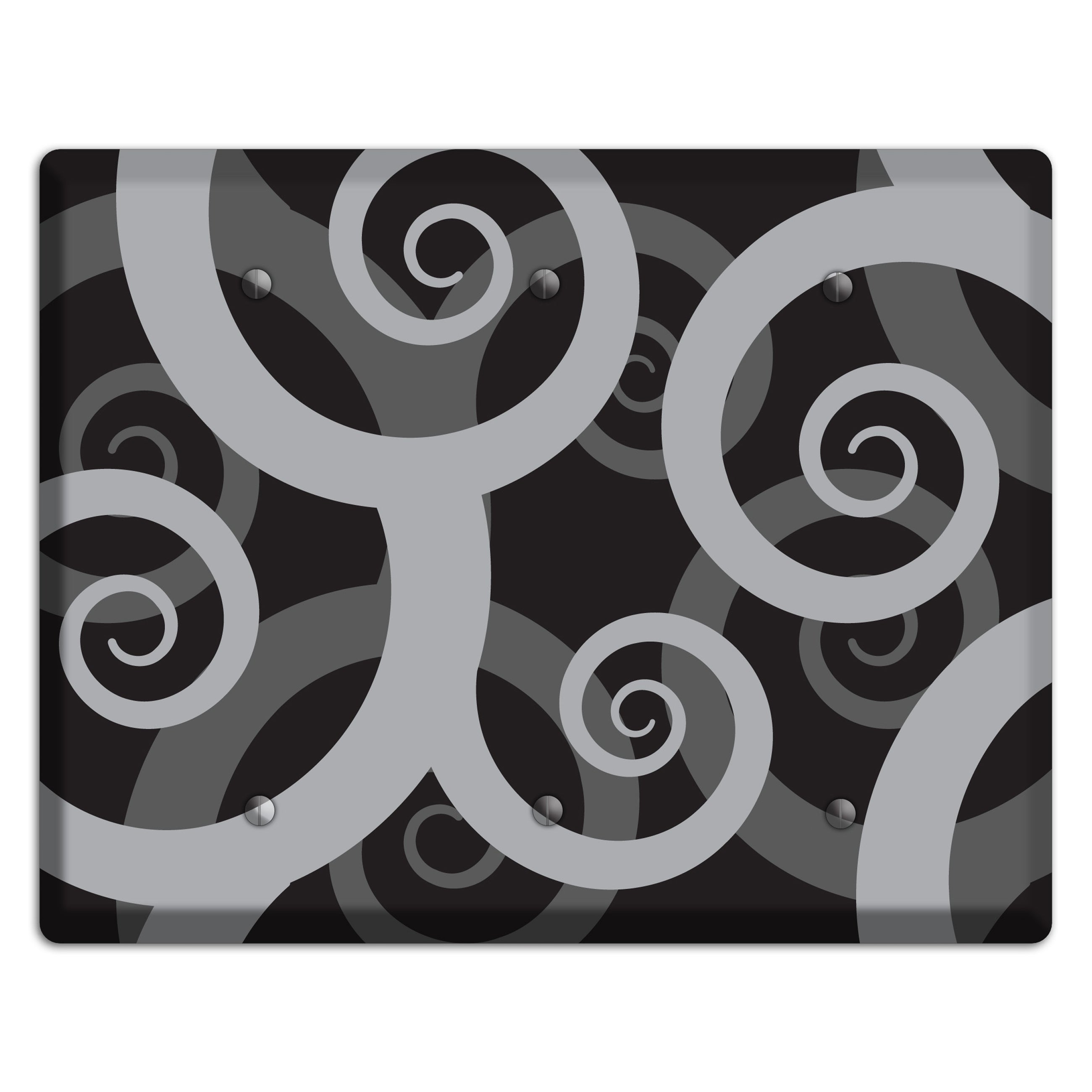 Black with Grey Large Swirl 3 Blank Wallplate