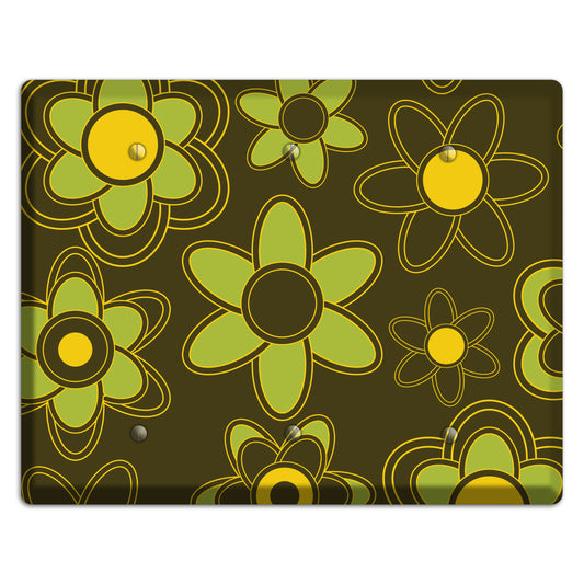Brown with Lime Retro Floral Contour 3 Blank Wallplate