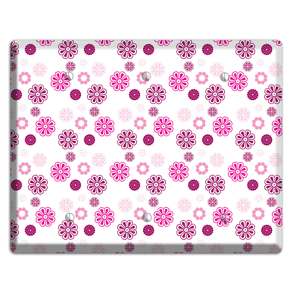 Maroon and Pink Retro Floral 3 Blank Wallplate