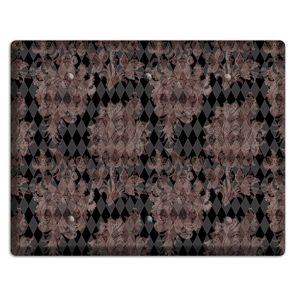 Black and Rose Ornate Diamond 3 Blank Wallplate