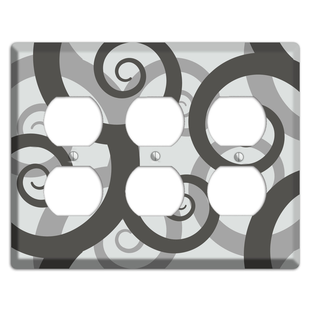 Grey with Black Large Swirl 3 Duplex Wallplate