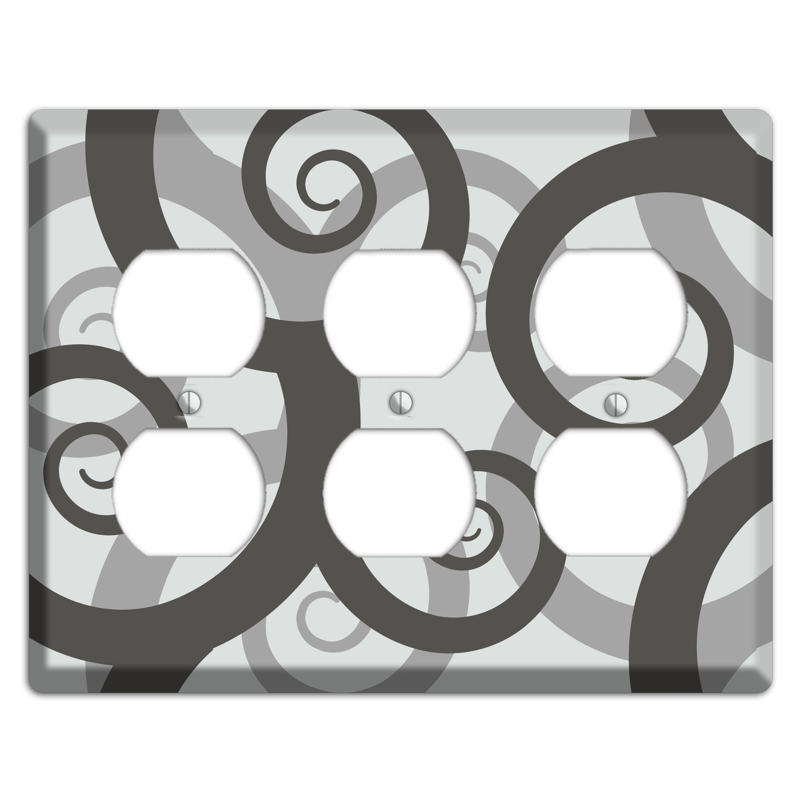 Grey with Black Large Swirl 3 Duplex Wallplate