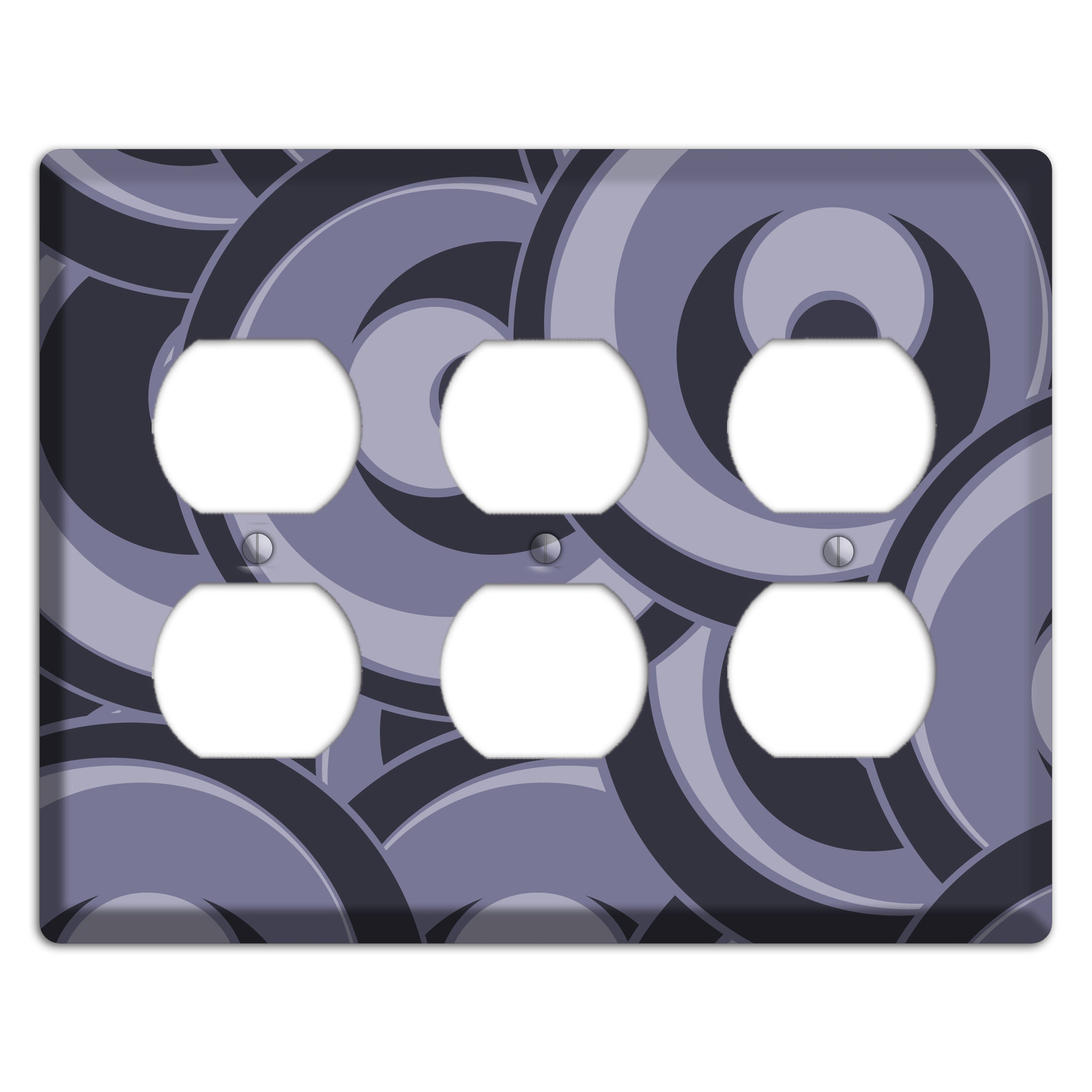 Black and Purple-grey Deco Circles 3 Duplex Wallplate