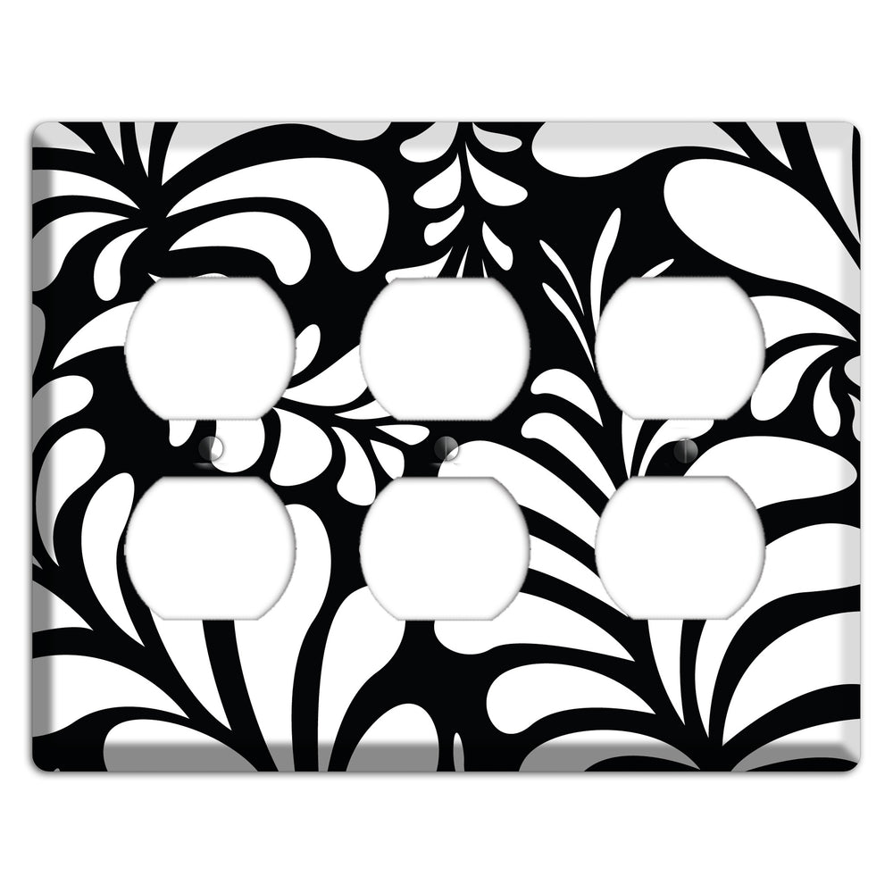 Black with White Herati 3 Duplex Wallplate