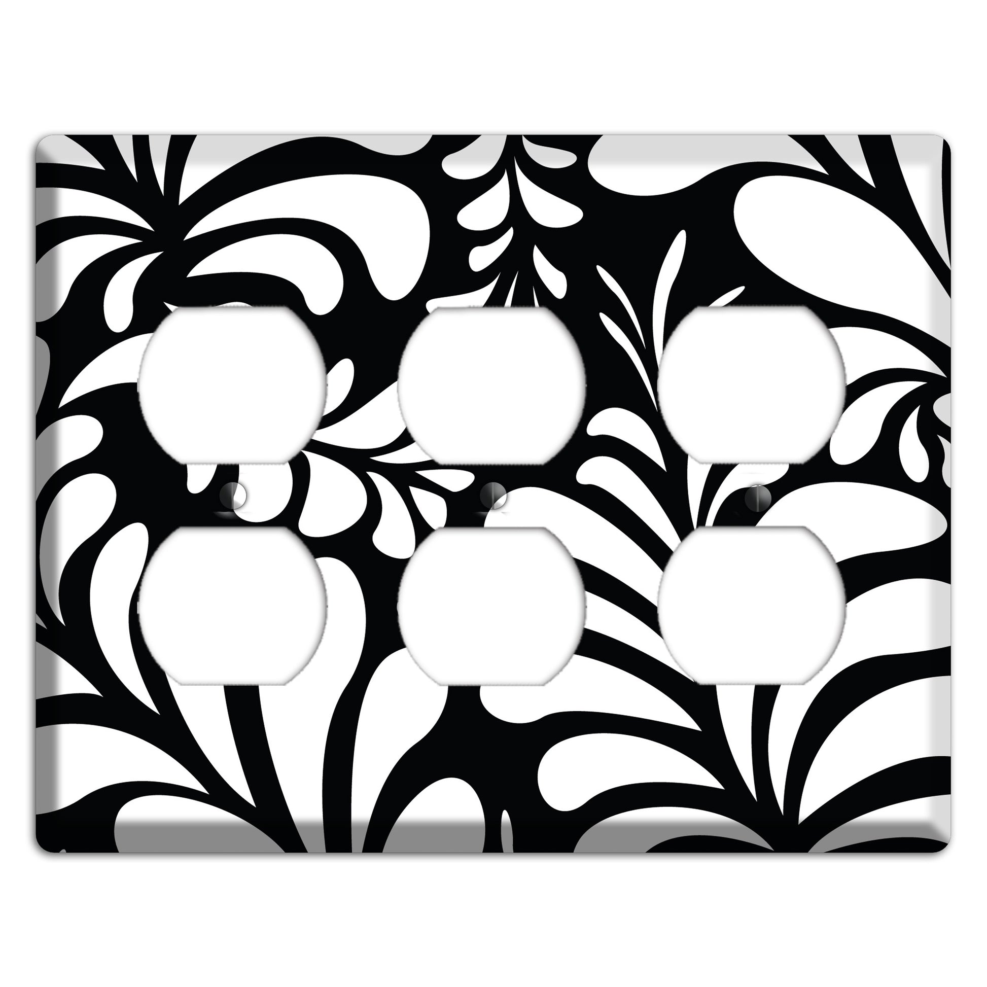 Black with White Herati 3 Duplex Wallplate