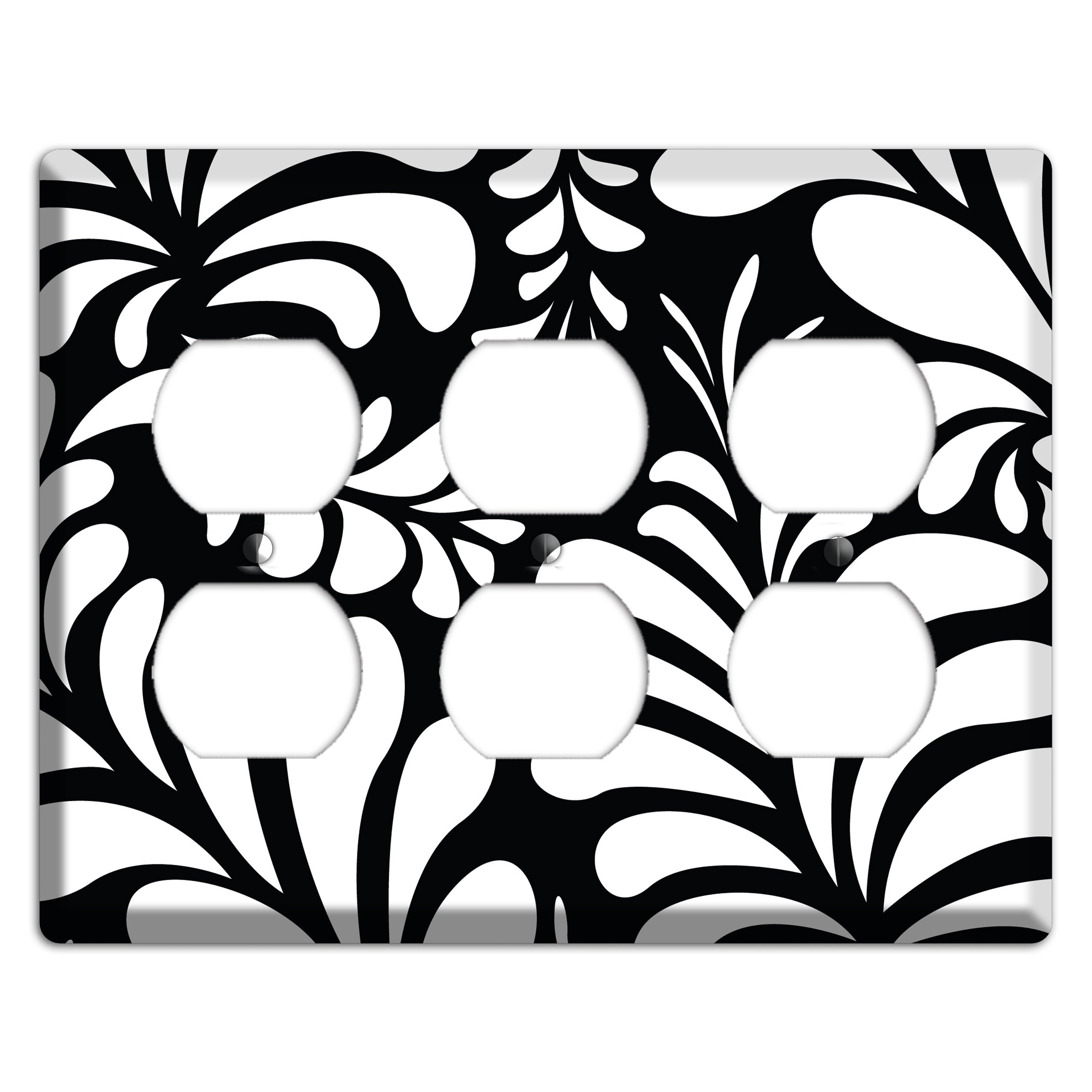 Black with White Herati 3 Duplex Wallplate